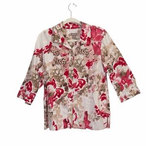 CHICOS WOMENS 3/4 SLEEVE COLORFUL BUTTON DOWN SHIRT SIZE 2